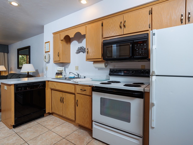 Fully stocked kitchen includes dinner and cookware, utensils and appliances
