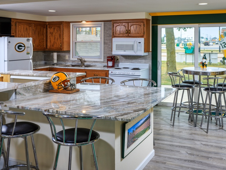 Modern kitchen with large island and seating