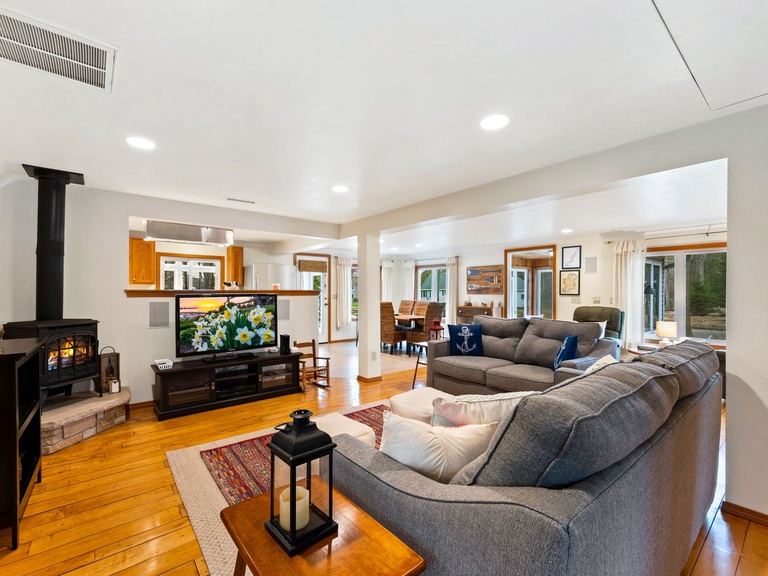 Kitchen looks over the living room