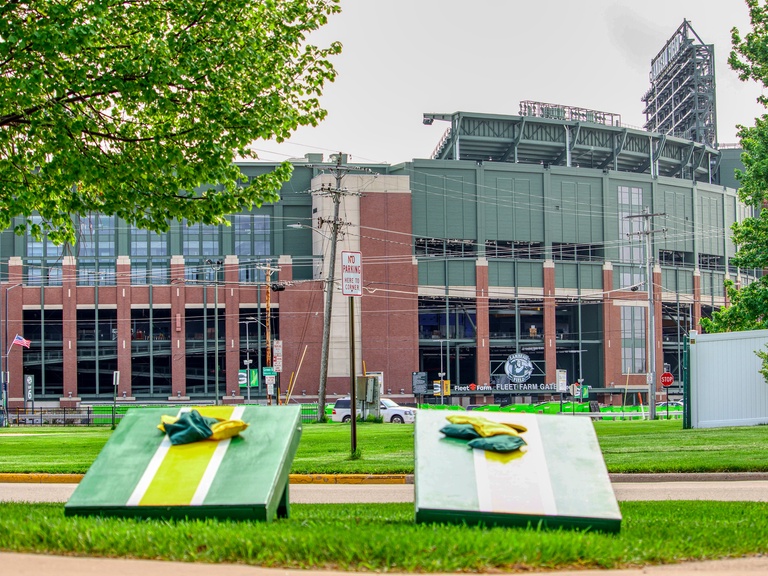 Play Green & Gold Cornhole across from Lambeau Field