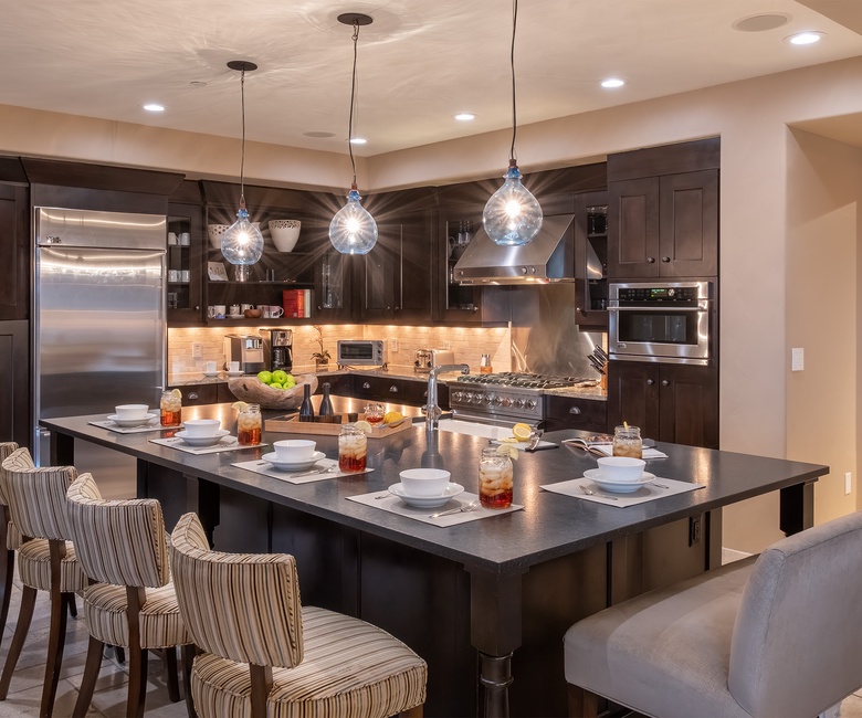 Kitchen, Main Level - Open layout with bar seating and views