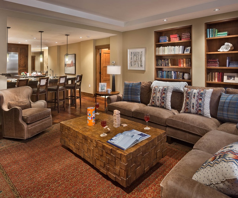 Great Room, Main Level - Cozy seating area with built-in shelving