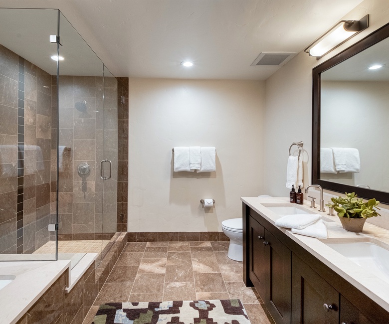 Shared Bathroom, Main Level - With double vanity adjacent to Bedrooms 3 and 4