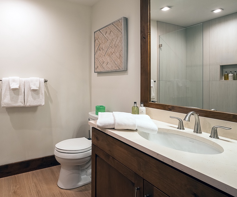 Bedroom 3, Main Level - Ensuite with single vanity and walk-in shower