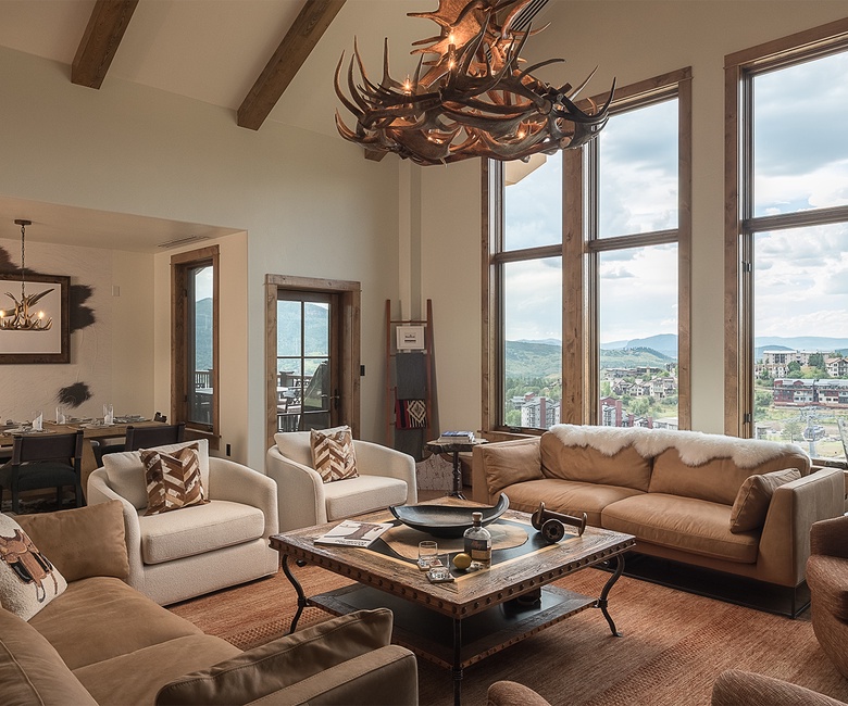 Great Room, Main Level - With ski slope views