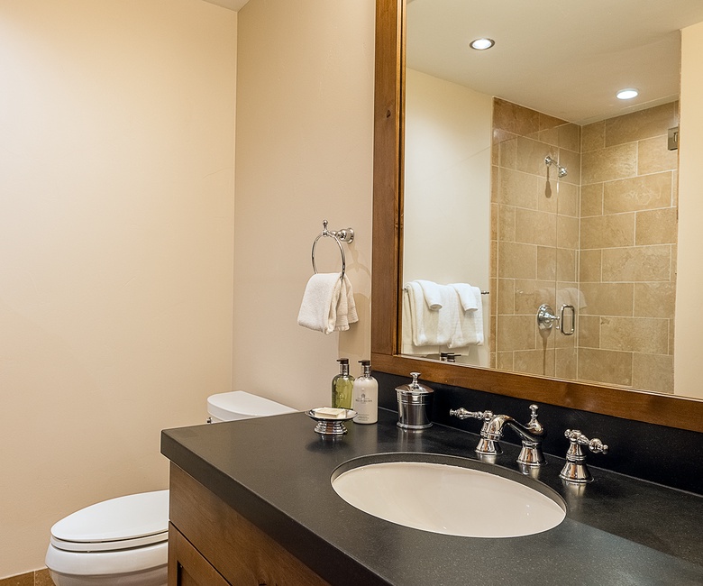 Bedroom 3, Main Level - Ensuite with single vanity and walk-in shower