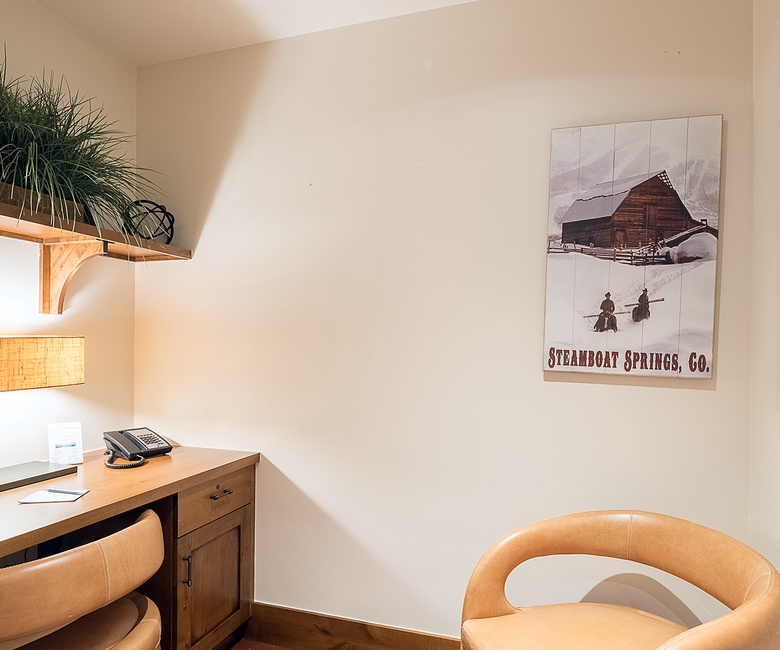Office, Main Level - Workplace with desk and seating