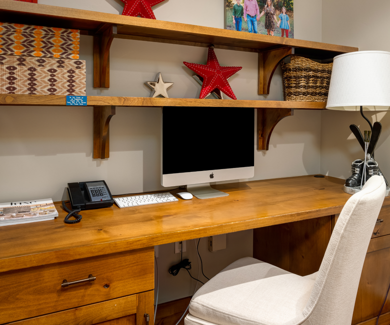 Office, Main Level - Built-in desk workspace with shelving