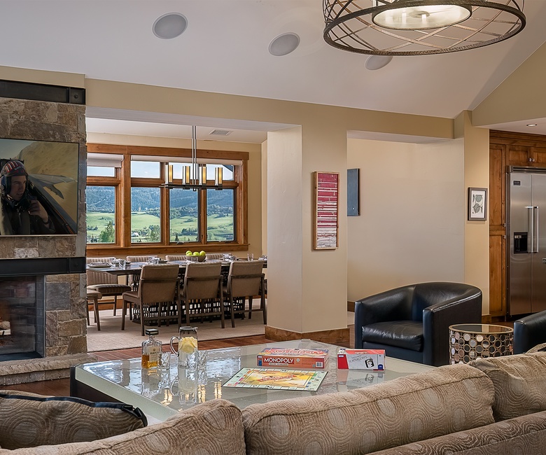 Great Room, Main Level - With fireplace and TV