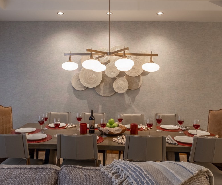 Dining Area, Main Level - Dining table with seating for ten beneath statement chandelier