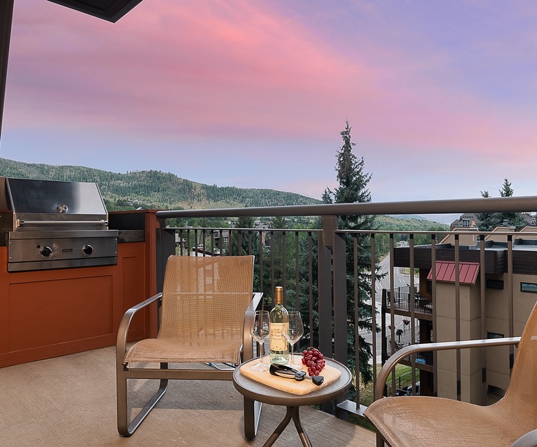 Deck, Main Level - Outdoor seating with grill and mountain views