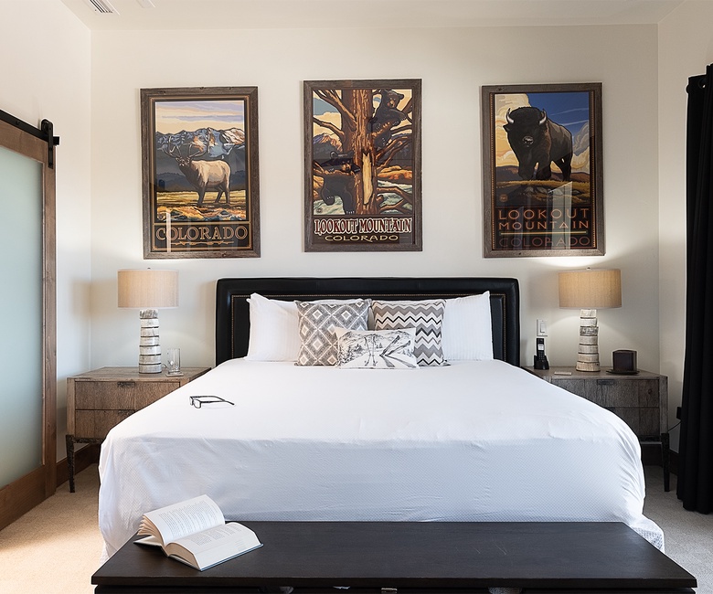 Bedroom 1, Main Level - Primary king suite with fireplace and balcony access