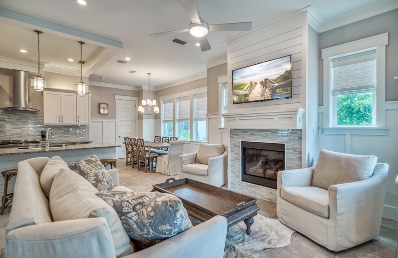 1st Floor Living Area - Equipped with a Large Flat Screen TV