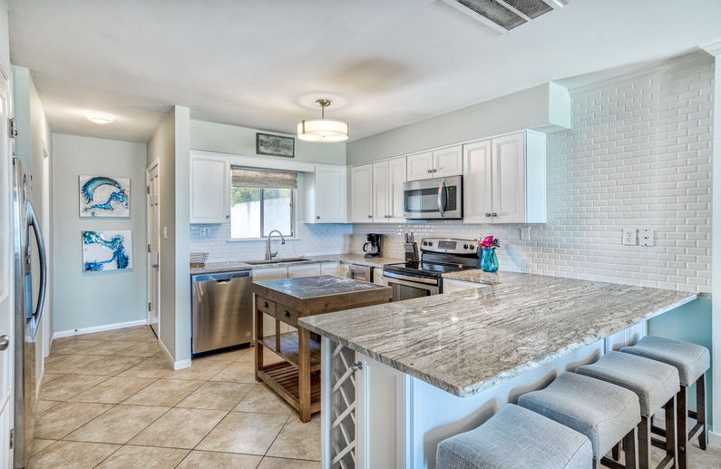 Updated Kitchen with Extra Bar Seating
