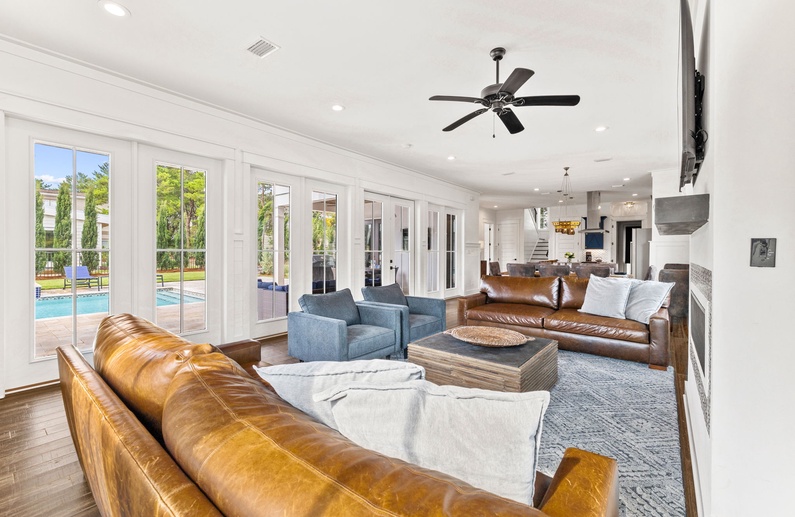 Living Room with Pool Views