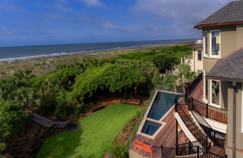 Aerial View of Pool Deck and Yard
