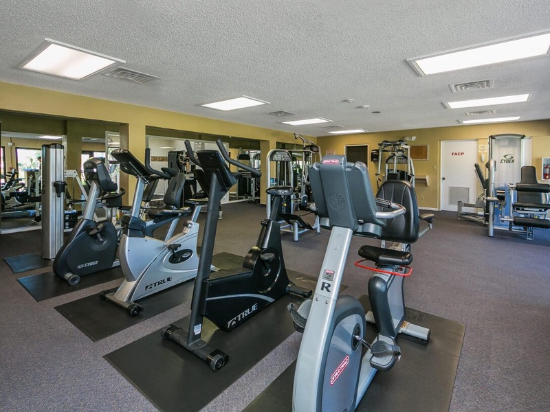 Maintain your fitness routine in this well-equipped gym featuring cardio machines, strength equipment, and modern amenities for your convenience.