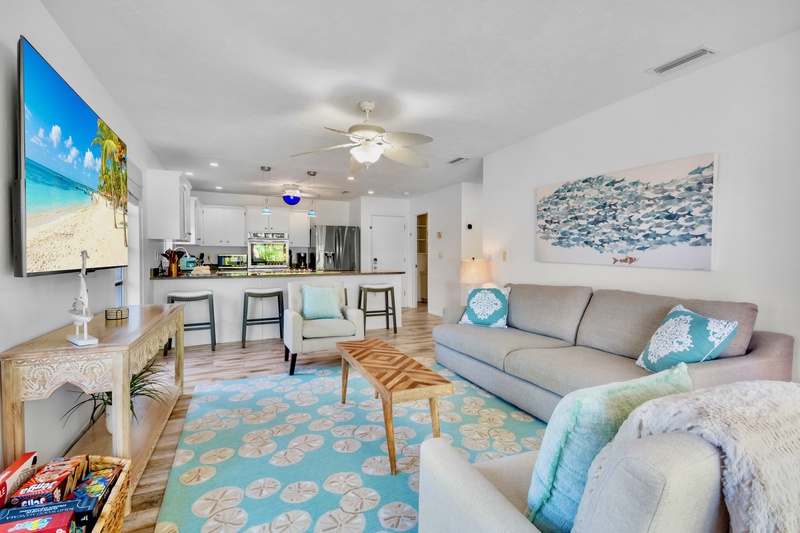 Bright living space with smart TV