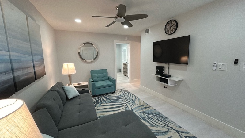 Modern living space with cozy seating