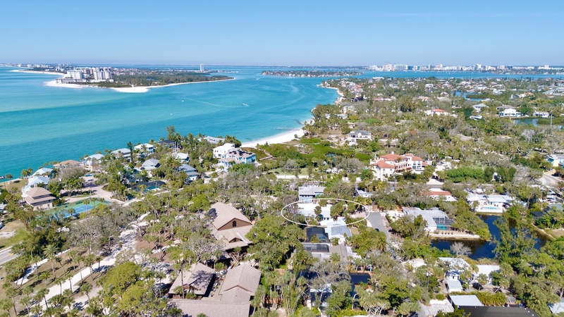 Aerial view of the coastal neighborhood near the beach