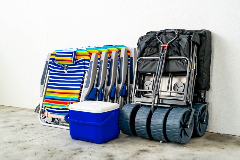 Beach chairs, wagon, and cooler provided