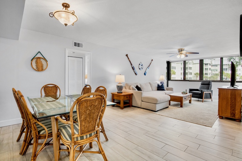 Open-concept Living and Dining areas, Harbor Towers 216 by Tropical Sands Accommodations
