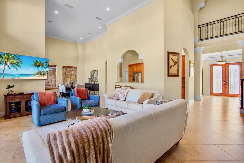 Open-concept living space with plush seating