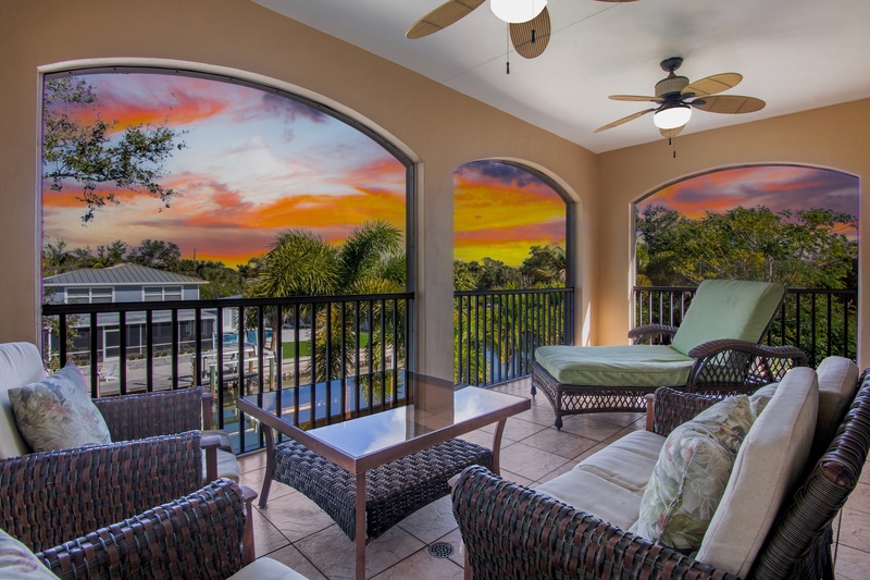 Private balcony with plush seating