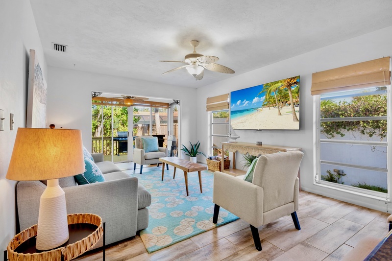 Bright living space with smart TV