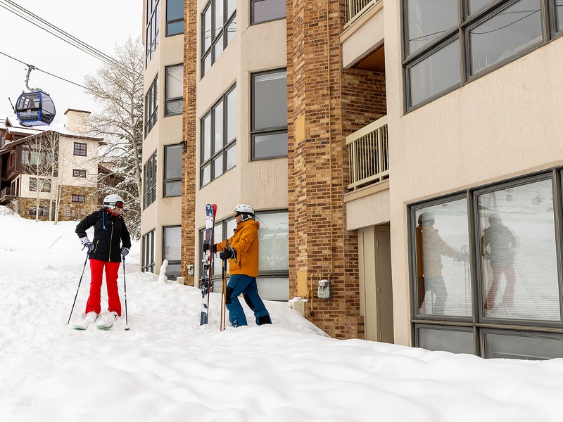 A ski-in property at the base of the slopes, where you can step out the door directly onto fresh powder and catch the gondola just steps away.