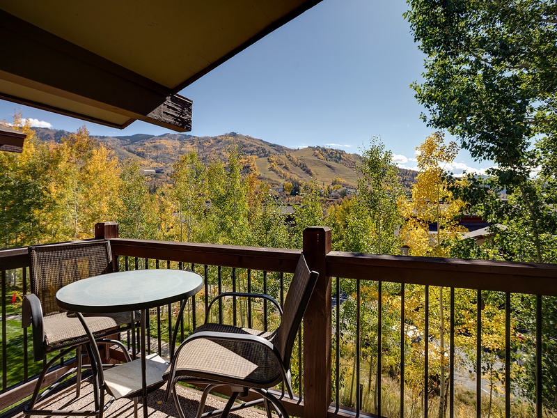 Step onto your private balcony where breathtaking mountain and autumn foliage views await, perfect for your morning coffee or evening relaxation surrounded by nature's beauty.