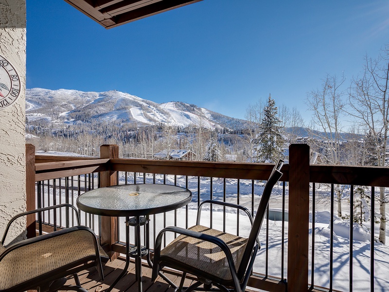 Sip your morning coffee here and take in breathtaking ski slope views framed by snow-dusted aspens. This private balcony offers front-row seats to mountain magic.