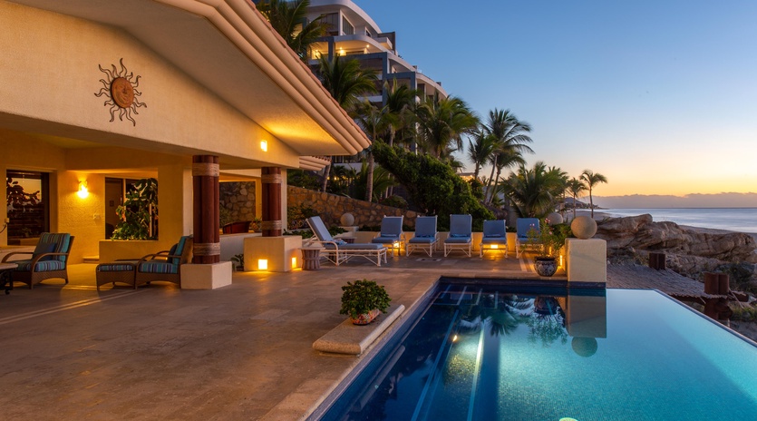 Poolside patio with gorgeous beachfront views