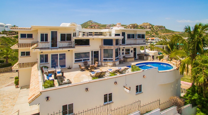 Front of villa and pool deck