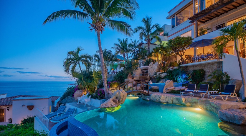 Patio with ocean view during the evening