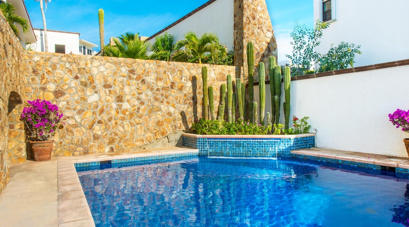 Large pool with fountain feature