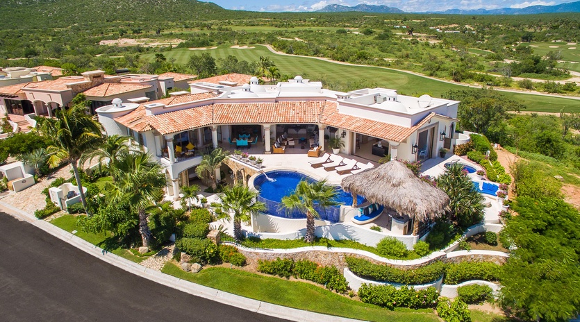 Aerial view of villa and golf course