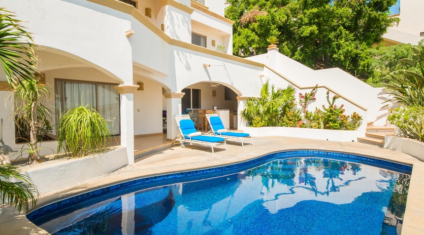 Poolside view of villa