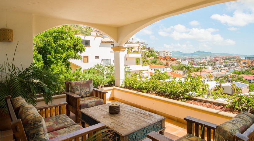 Terrace with city and ocean view