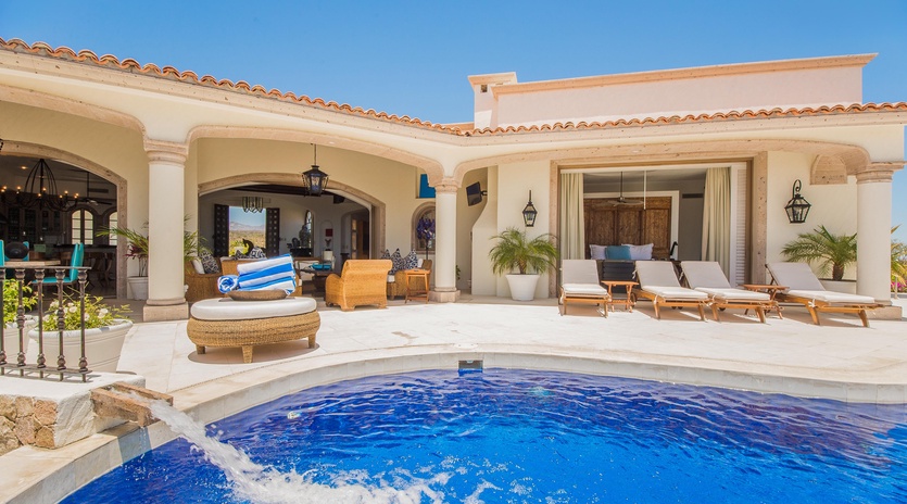 Pool terrace with pocket doors to the inside
