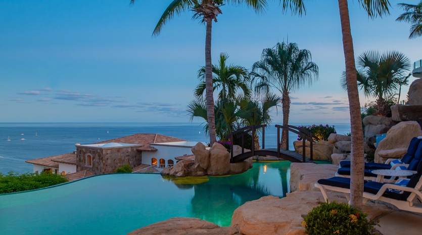 Patio with ocean view during the evening