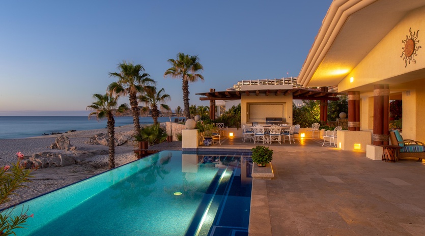 Poolside patio with incredible beachfront views