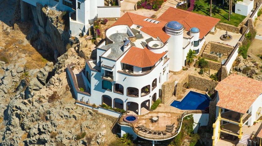 Aerial view of oceanfront villa