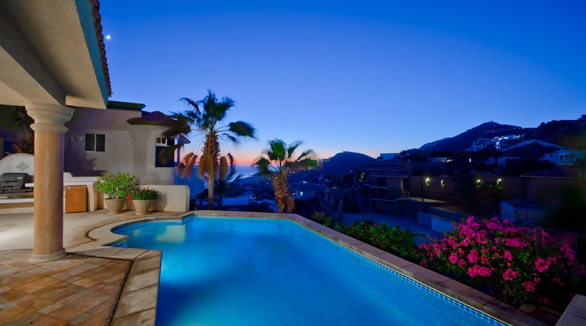 Poolside patio during sunset-1