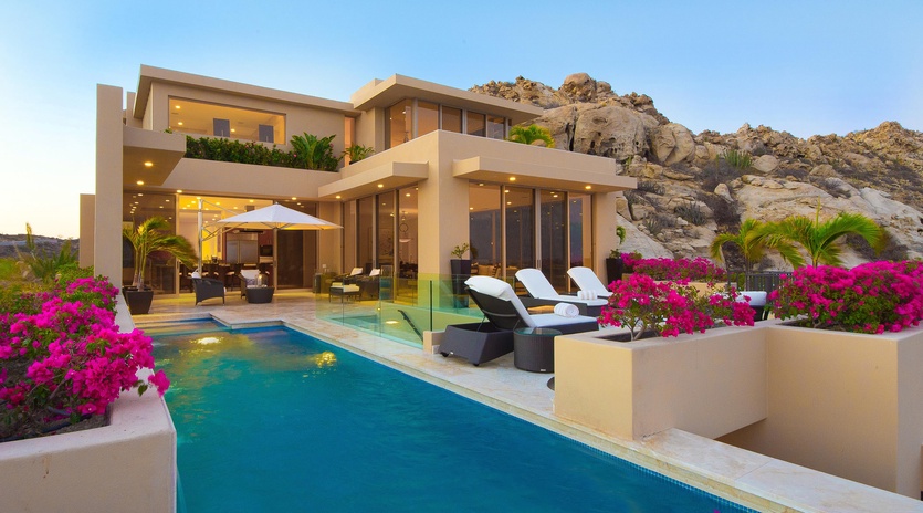 Poolside view of villa