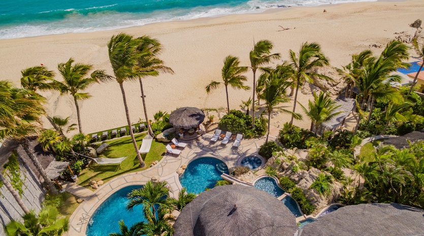 Ariel view of patio and beachfront