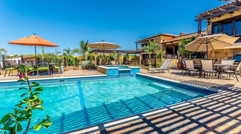 Large pool and Jacuzzi patio