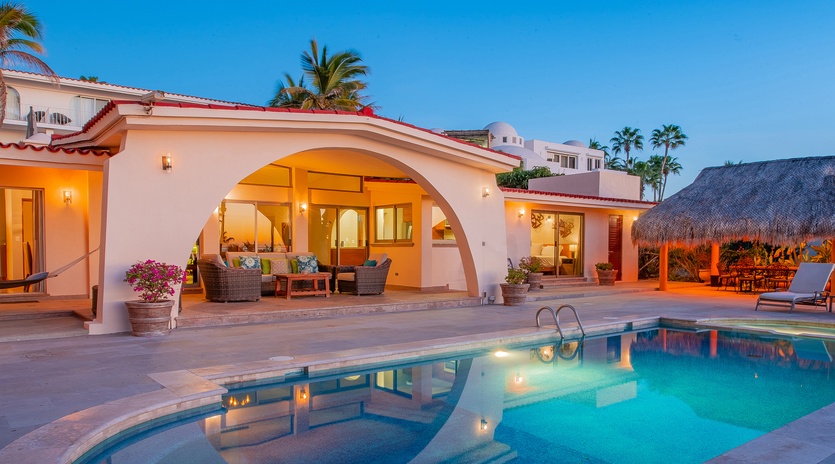 Poolside view of villa's exterior