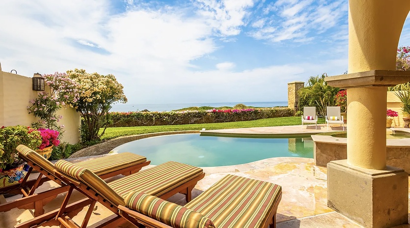 Poolside patio overlooking the ocean