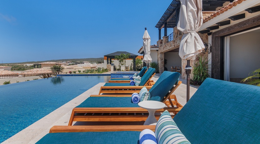 Poolside patio with ocean views
